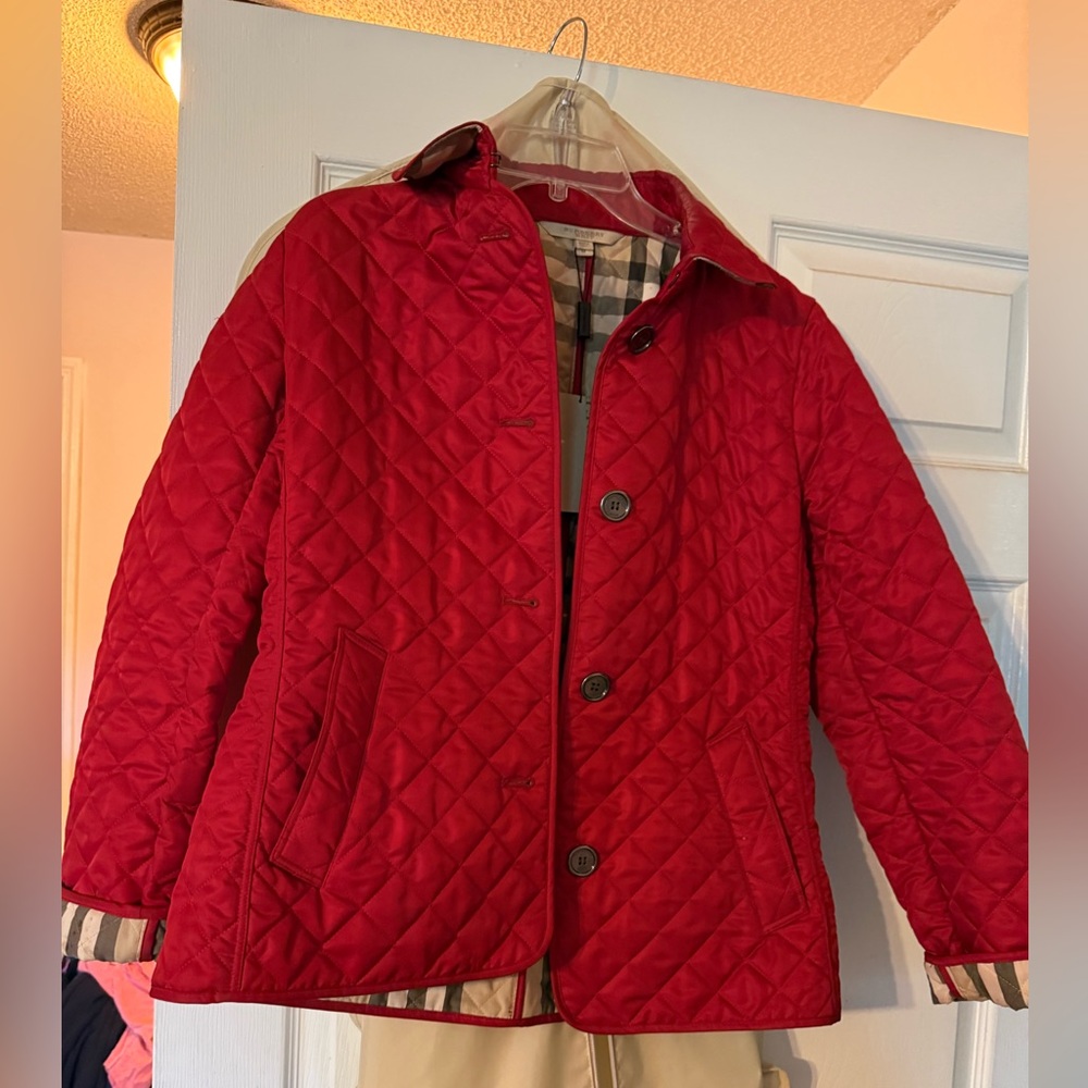Burberry Red Puffer Jacket with Quilted Design